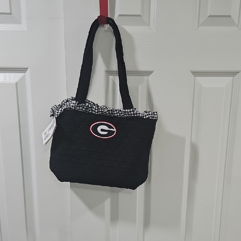 Stylish Black Quilted Tote with Checkered Trim